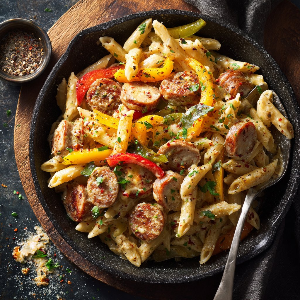 One Pot Lighter Cajun Sausage Pasta